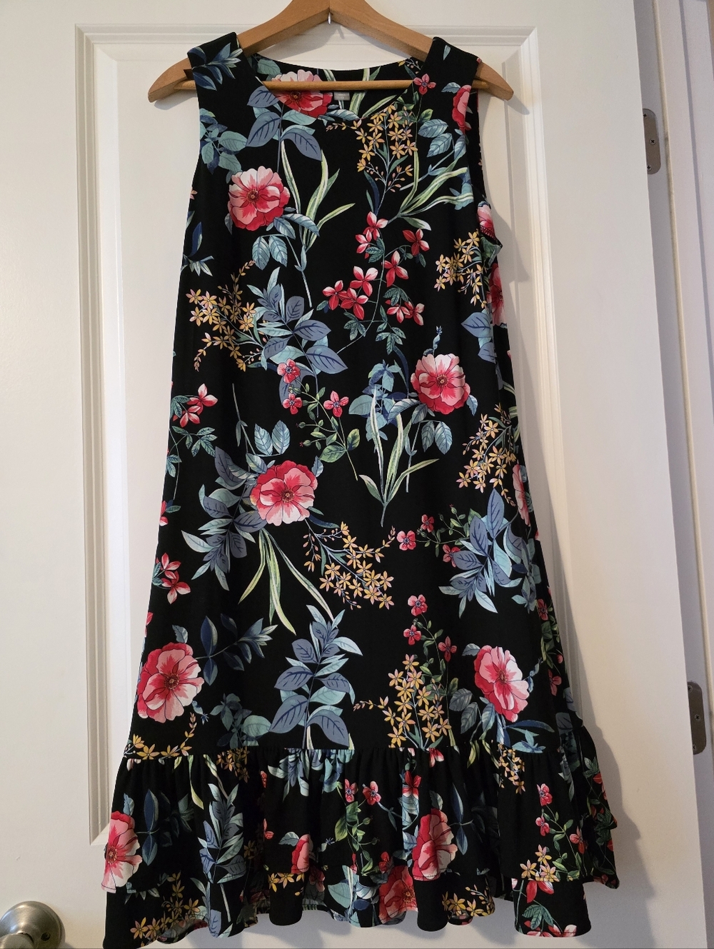 Tommy Hilfiger Sleevless Ruffle Dress Over The Knee Floral Tropical Preppy 10